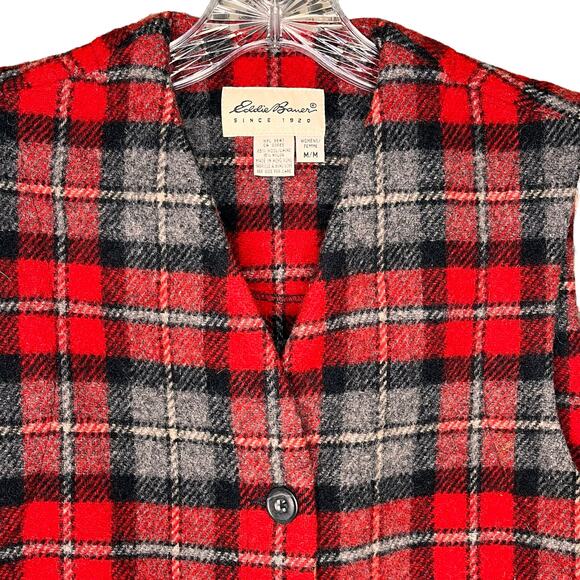 Vintage Eddie Bauer Vest Wool Red Plaid Lumberjack Women's M - Picture 5 of 9